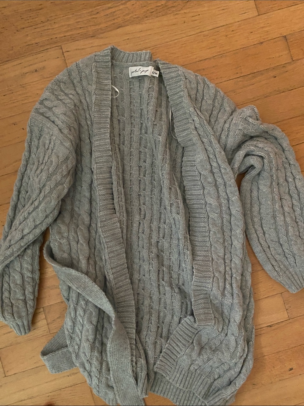 Petal & Pup Light Gray Cable Knit Open Cardigan